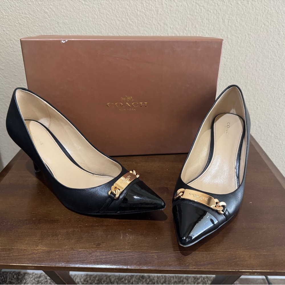 Coach Black Heels with Gold Detailing